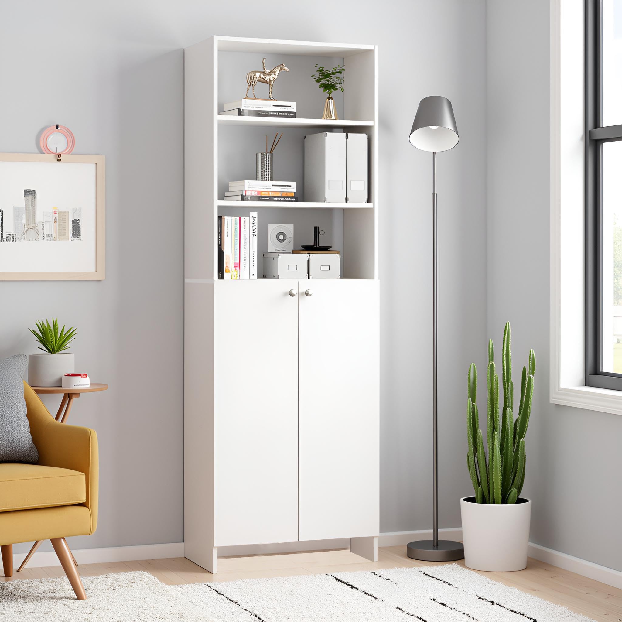 Aplent Engineered Wood Bookshelf with Doors (White)