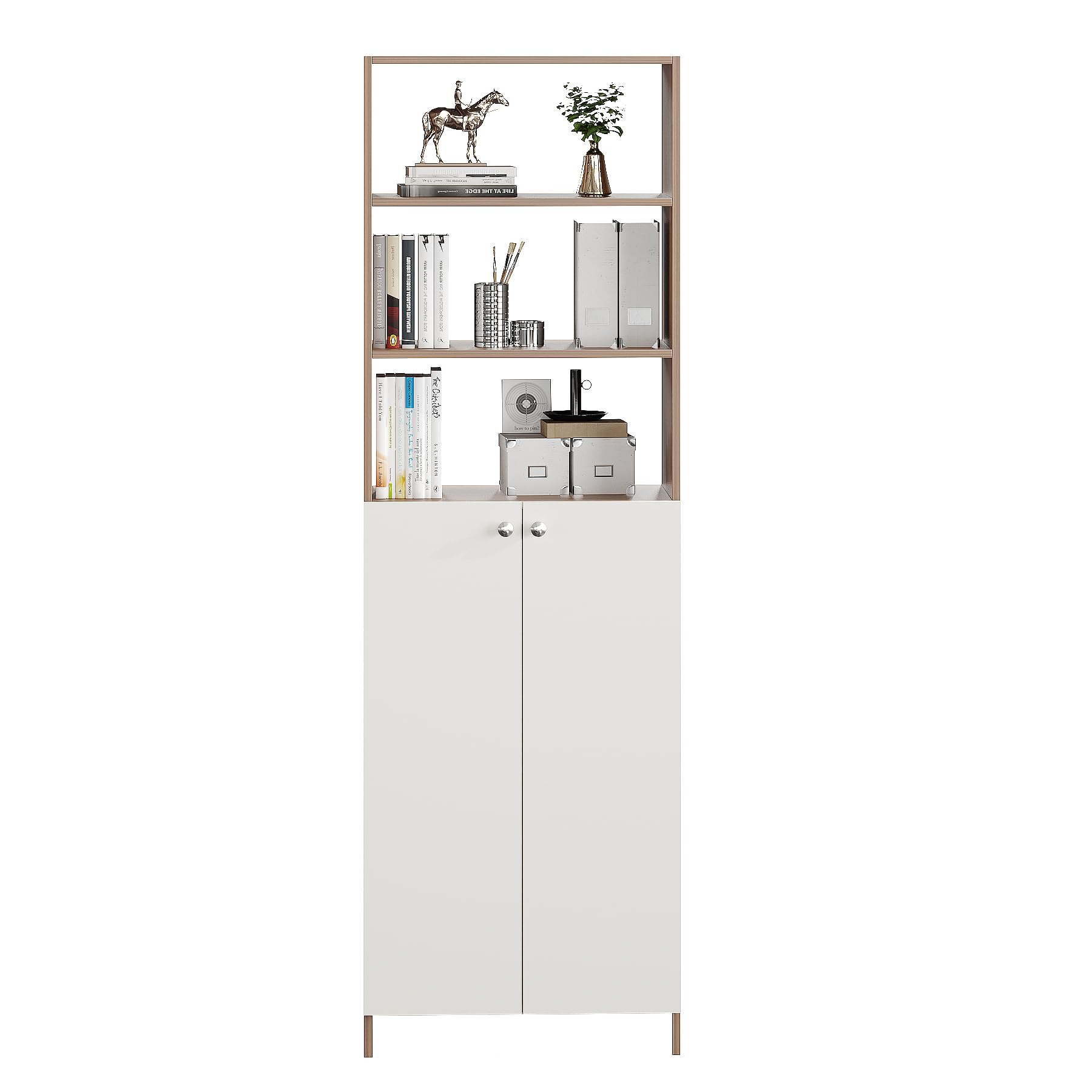 Aplent Engineered Wood Bookshelf with Doors (Exotic Teak & White)