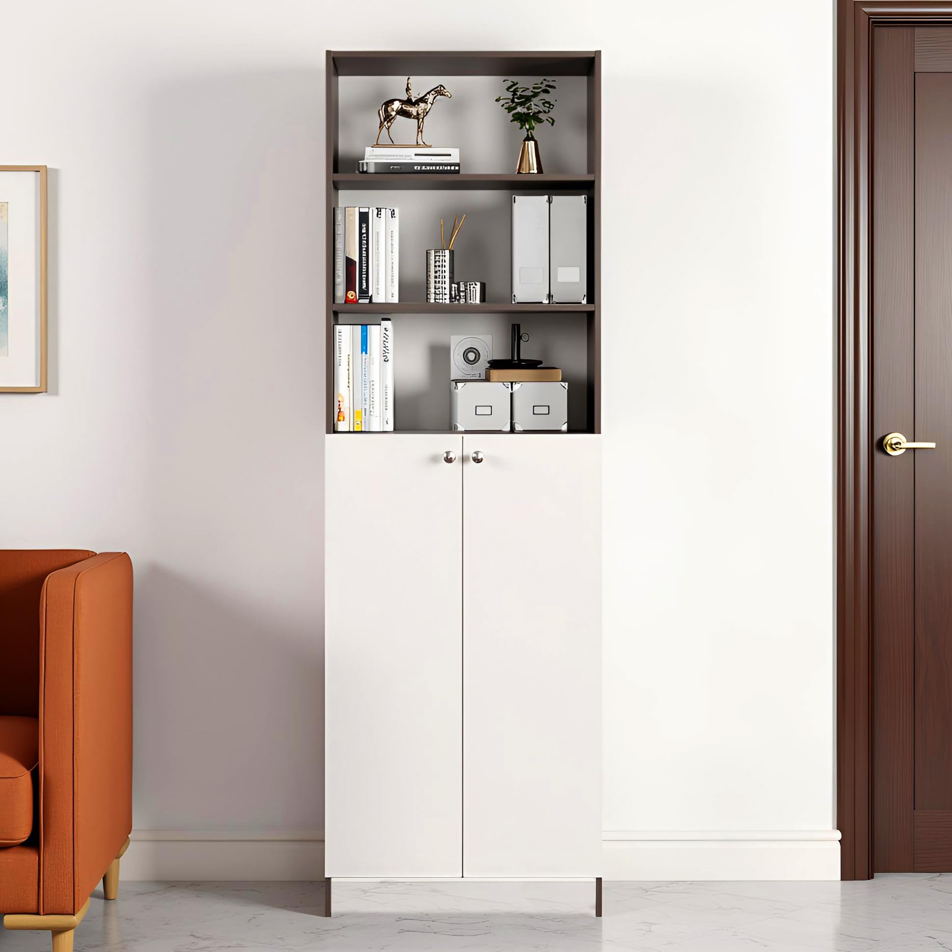 Aplent Engineered Wood Bookshelf with Doors (Wenge & White)