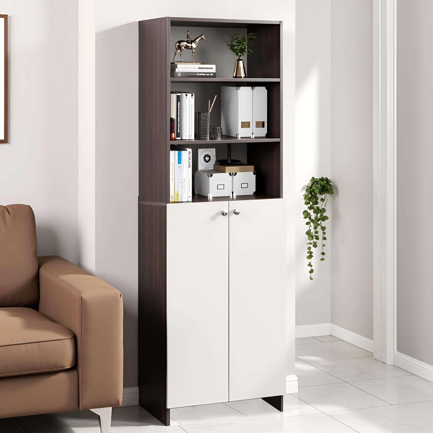 Aplent Engineered Wood Bookshelf with Doors (Wenge & White)