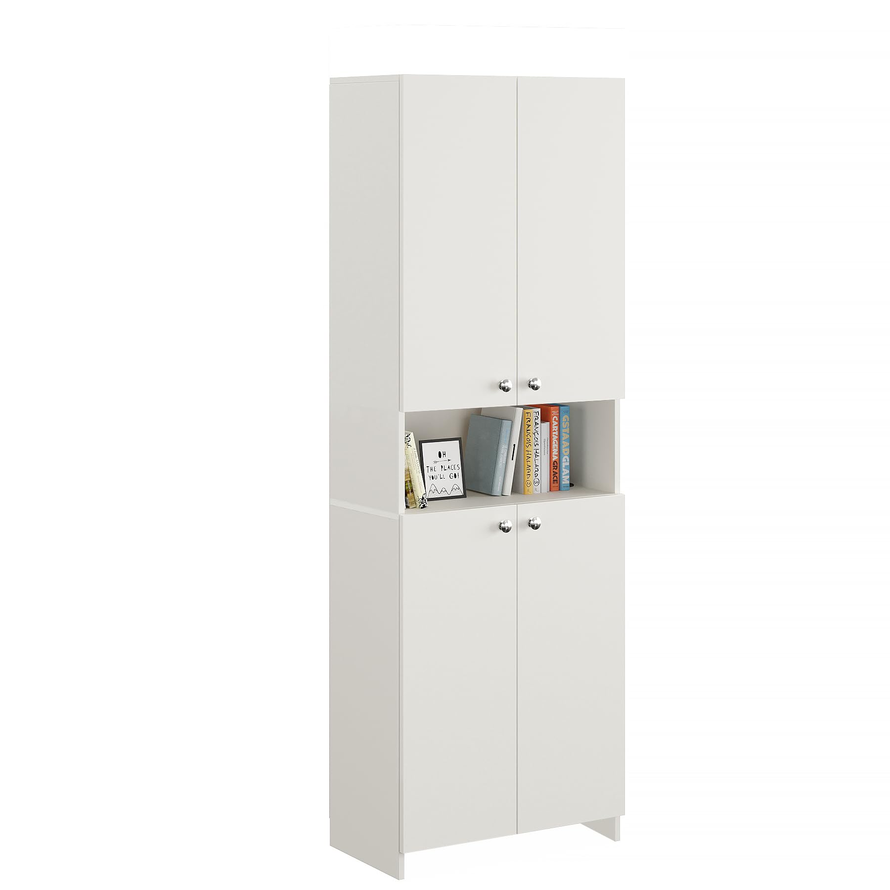 Vault Tall Wooden Bookshelf with 2-Door Cabinet & 3 Open Shelves (White)