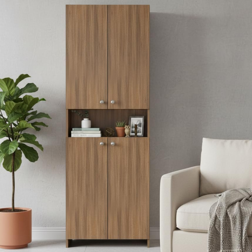 Vault Tall Wooden Bookshelf with 2-Door Cabinet & 3 Open Shelves (Exotic Teak) - photo
