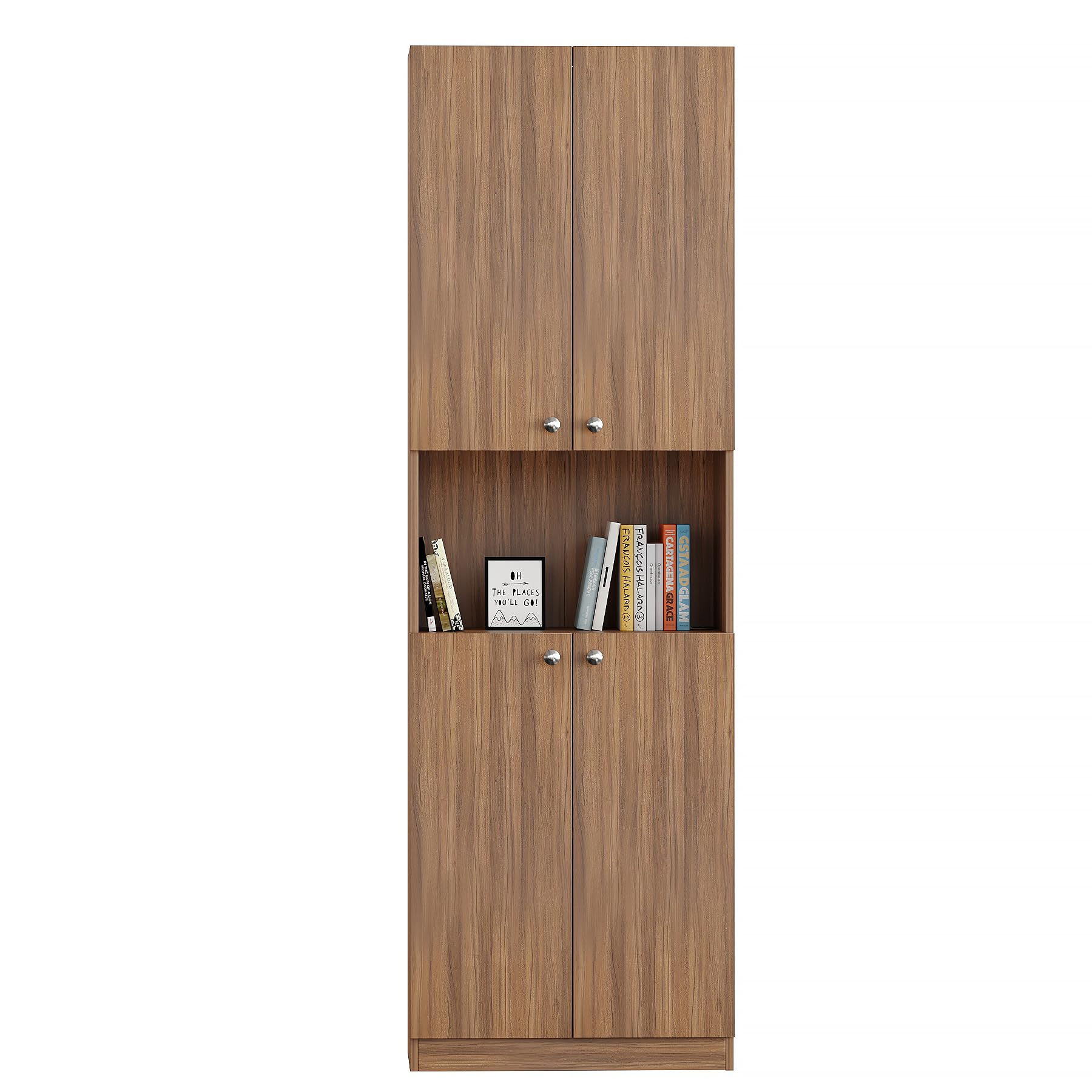 Vault Tall Wooden Bookshelf with 2-Door Cabinet & 3 Open Shelves (Exotic Teak)