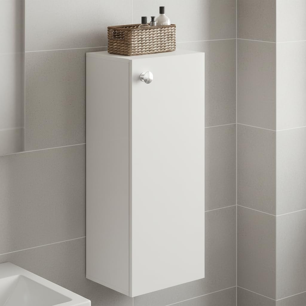 Marbin Modern Engineered Wood Bathroom Storage Cabinet with Door (White)