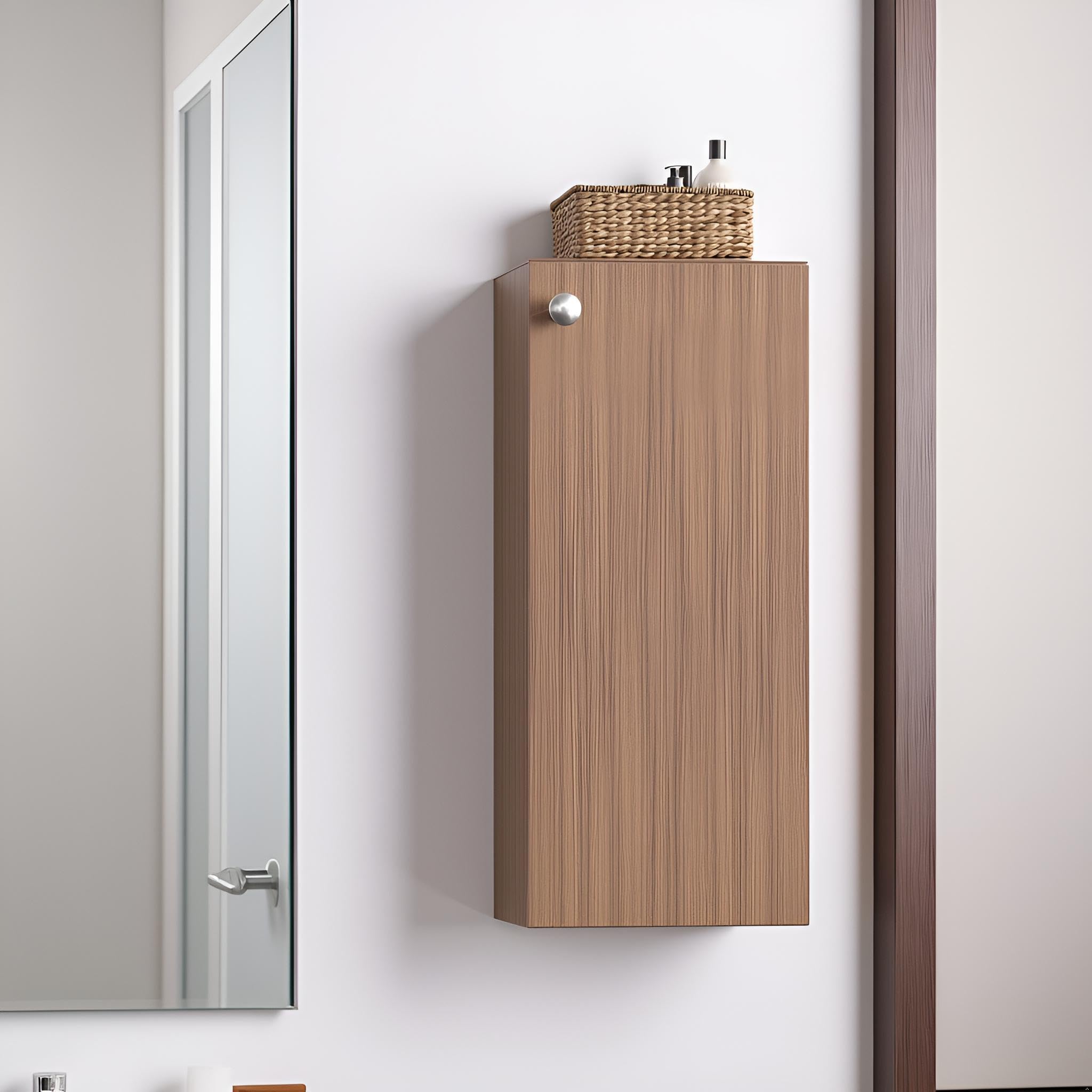 Marbin Modern Engineered Wood Bathroom Storage Cabinet with Door (Exotic Teak)