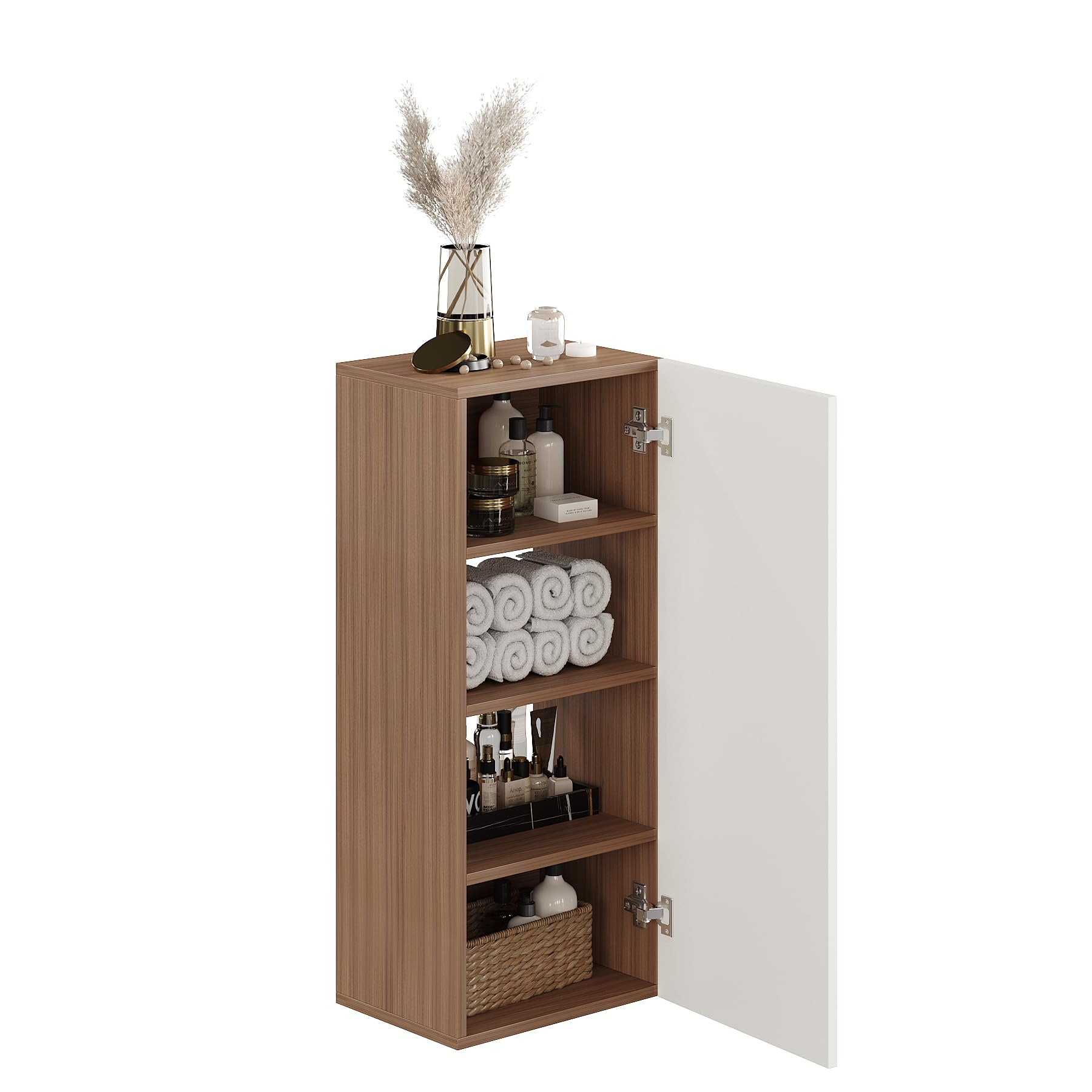 Marbin Modern Engineered Wood Bathroom Storage Cabinet with Door (Exotic Teak & White) - left_view