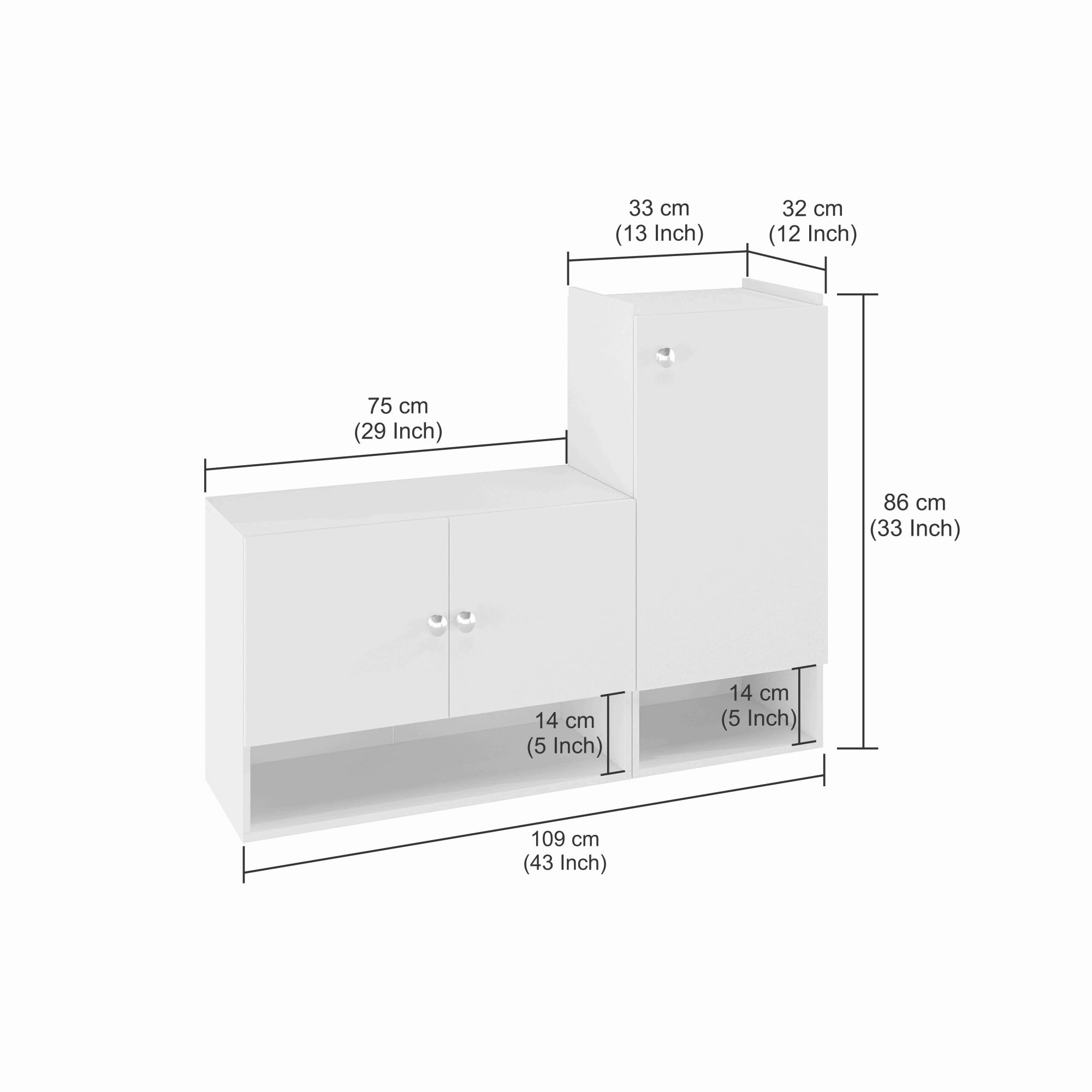 Sinala Engineered Wood Shoe Rack with Doors & Open Shelves (White) - rear_view