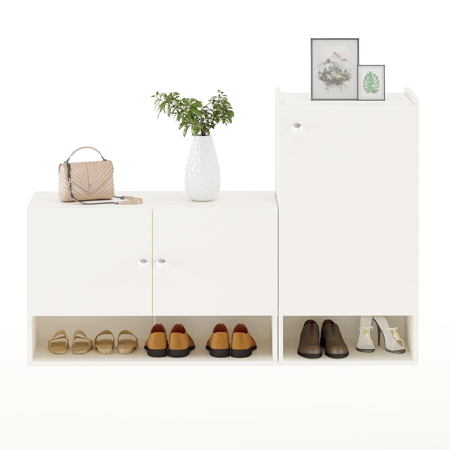 Sinala Engineered Wood Shoe Rack with Doors & Open Shelves (White)