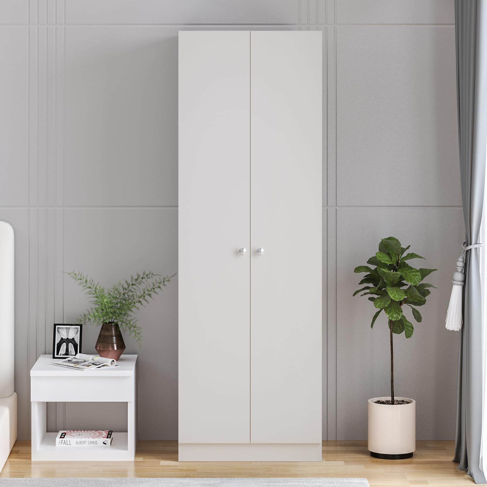 Fanciable Engineering Wood 2 Door Wardrobe Almirah for Clothes (White)