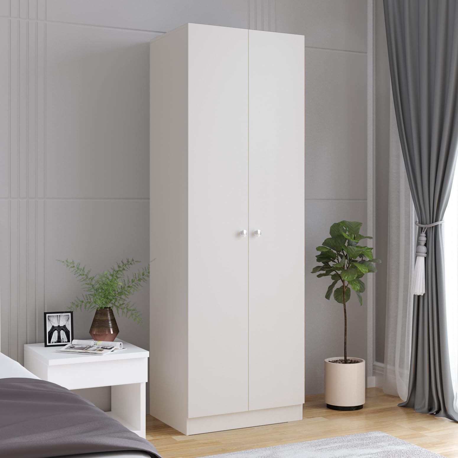 Fanciable Engineering Wood 2 Door Wardrobe Almirah for Clothes (White)