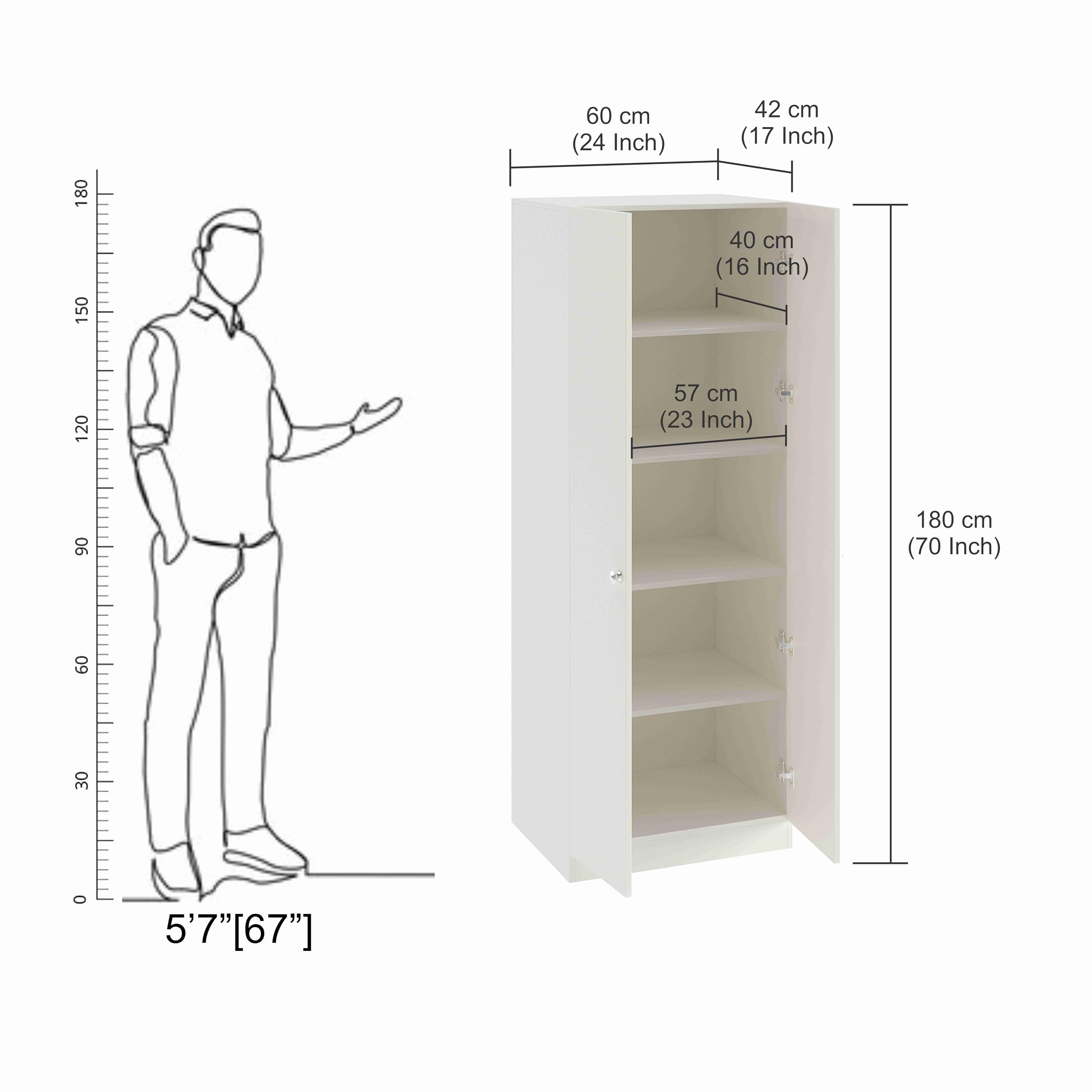 Fanciable Engineering Wood 2 Door Wardrobe Almirah for Clothes (White)