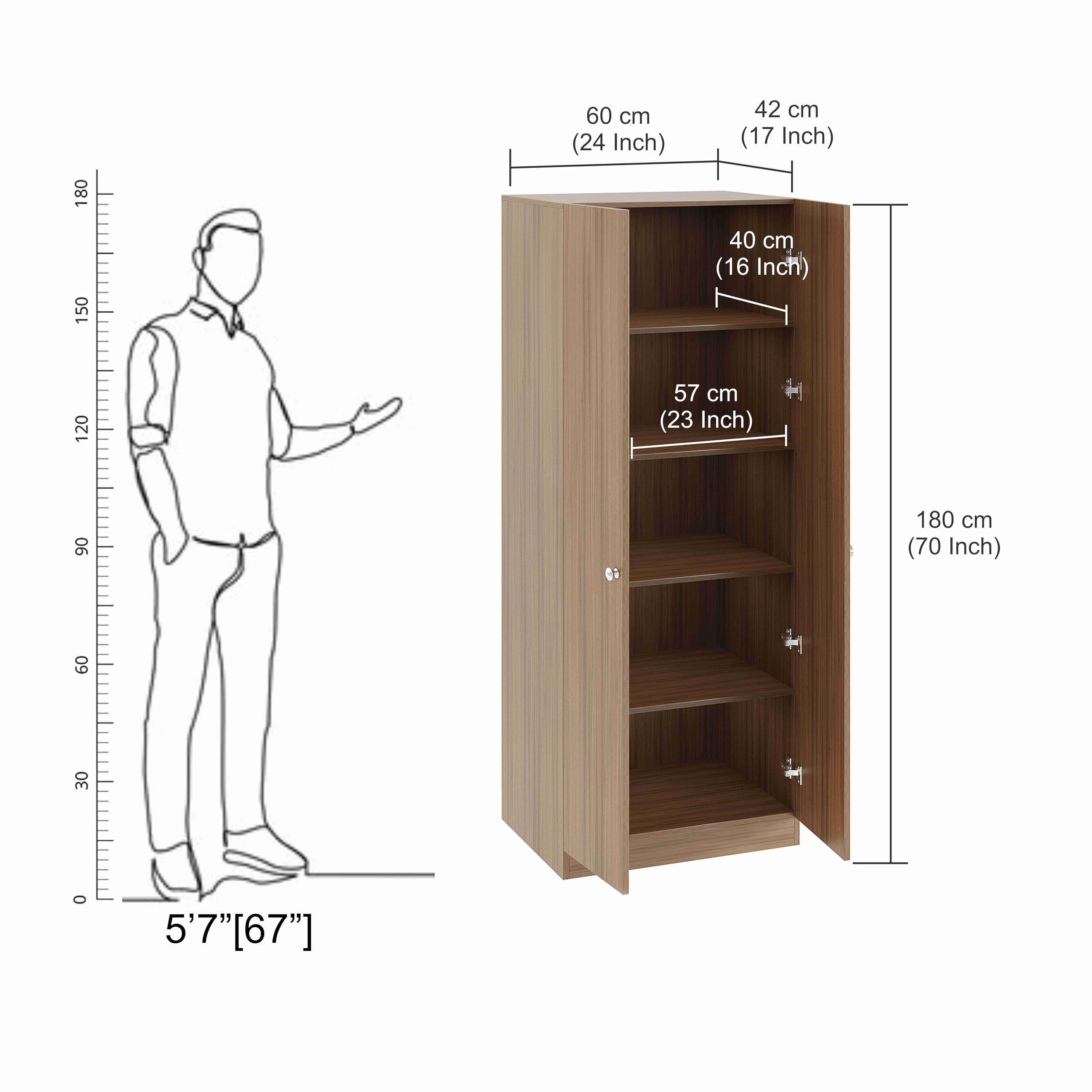 Fanciable Engineering Wood 2 Door Wardrobe Almirah for Clothes (Exotic Teak)