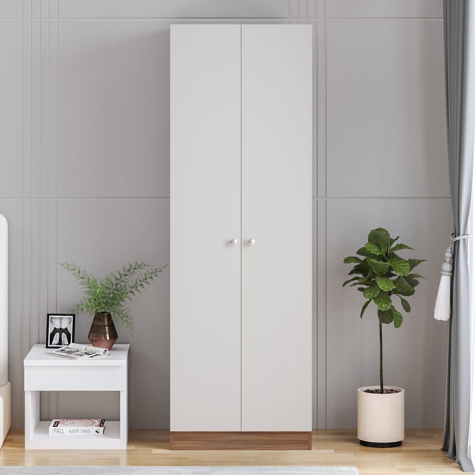 Fanciable Engineering Wood 2 Door Wardrobe Almirah for Clothes (Exotic Teak & White)
