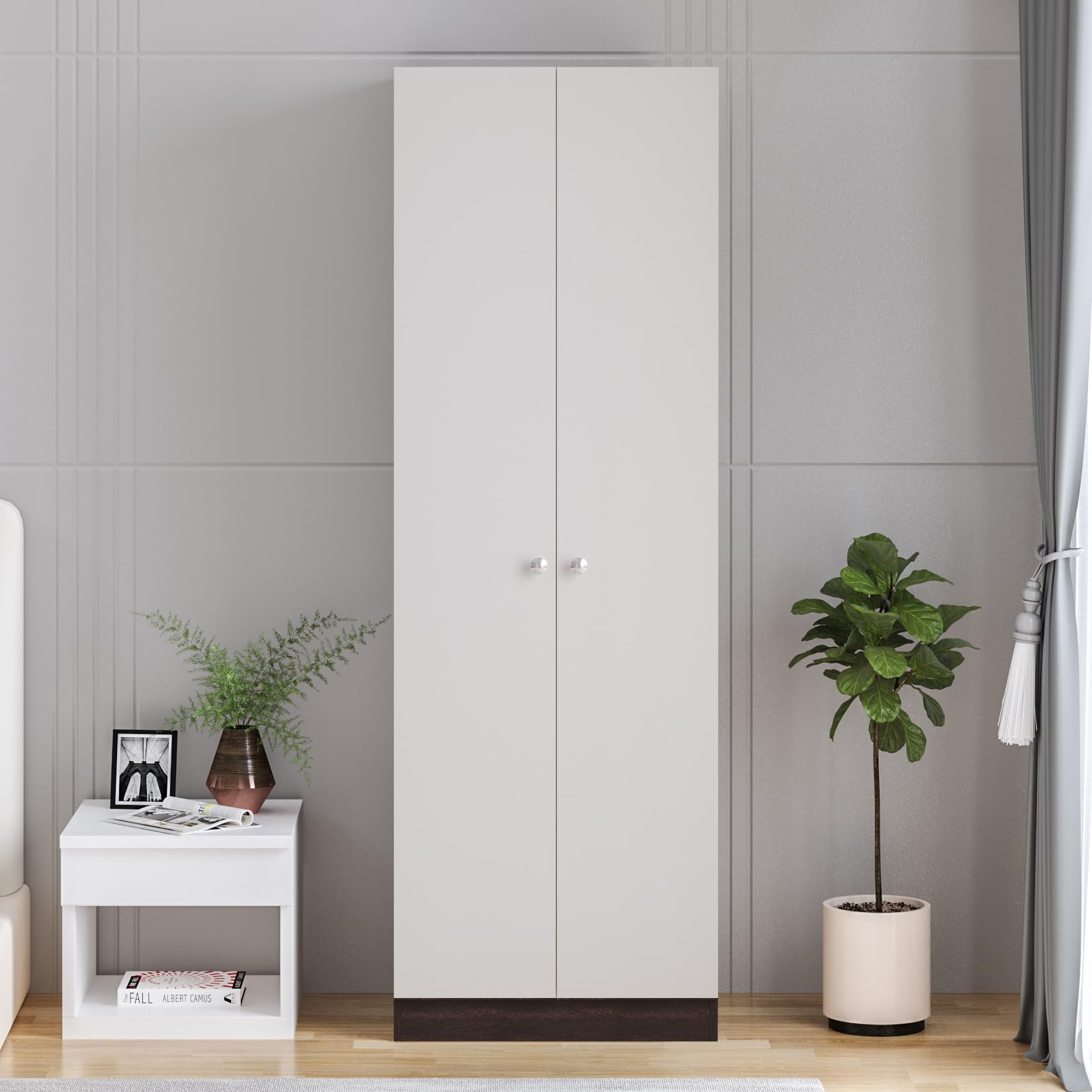 Fanciable Engineering Wood 2 Door Wardrobe Almirah for Clothes (Wenge & White)