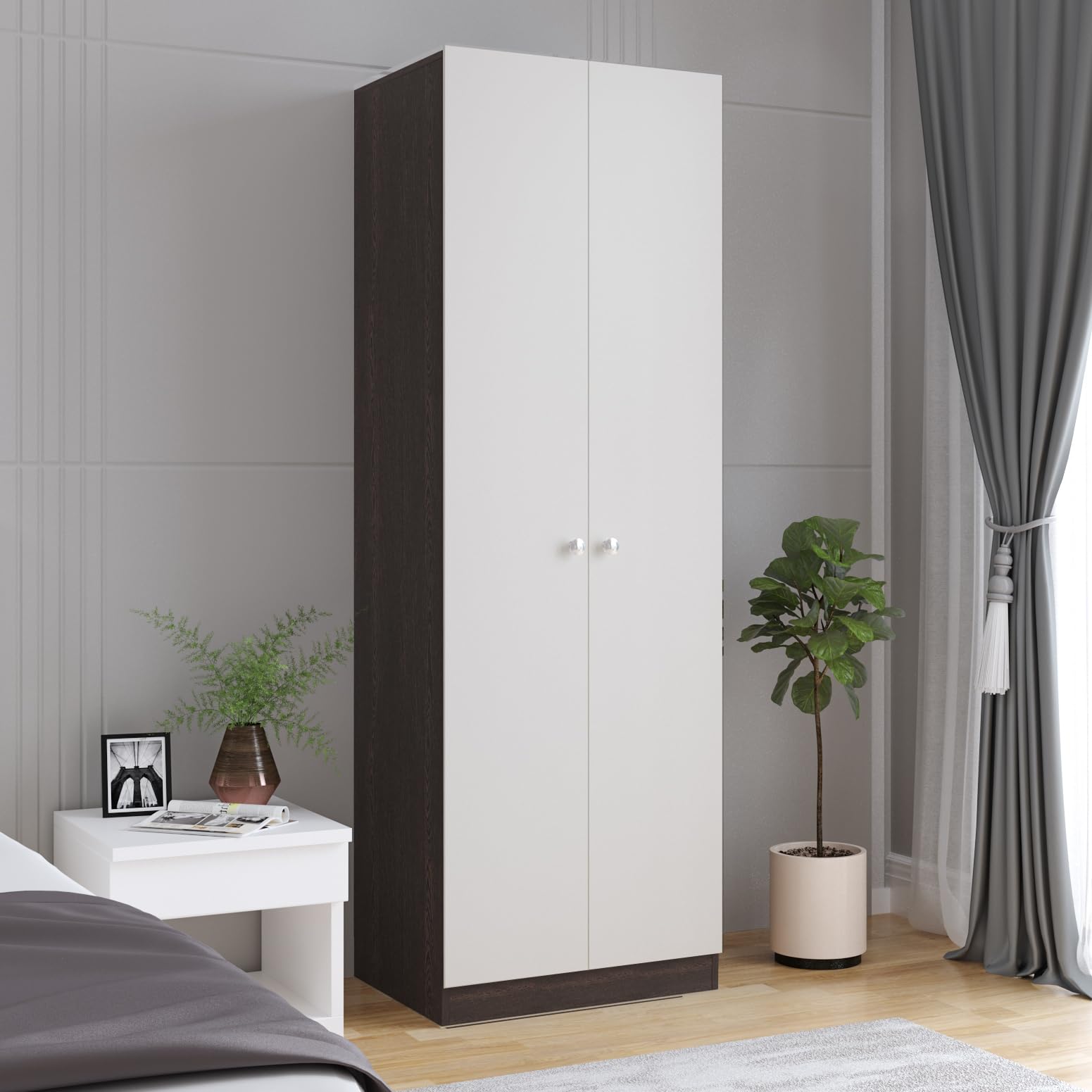 Fanciable Engineering Wood 2 Door Wardrobe Almirah for Clothes (Wenge & White)
