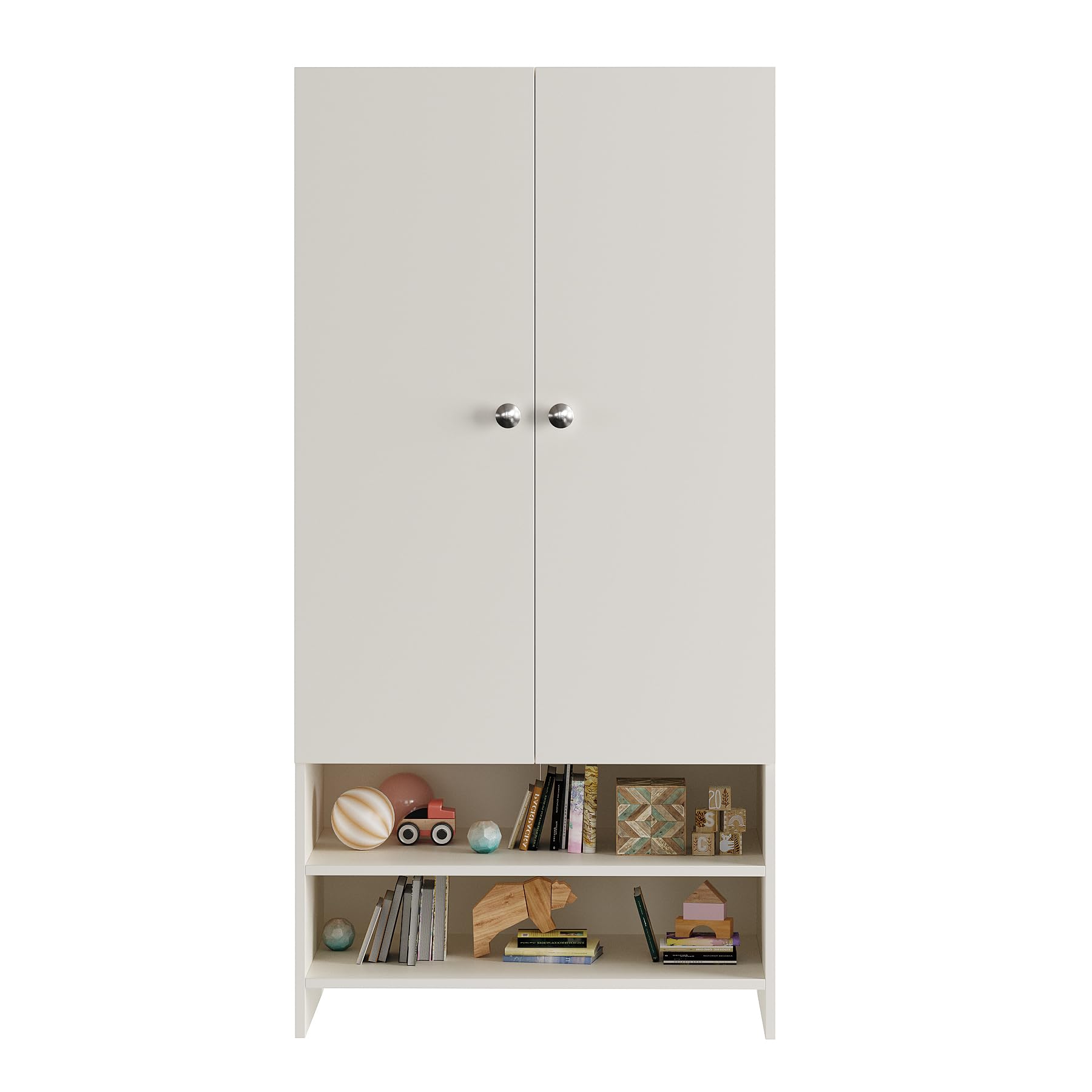 YSH Engineered Wood Wardrobe Almirah for Clothes with 2 Doors & Open Shoe Rack (White)