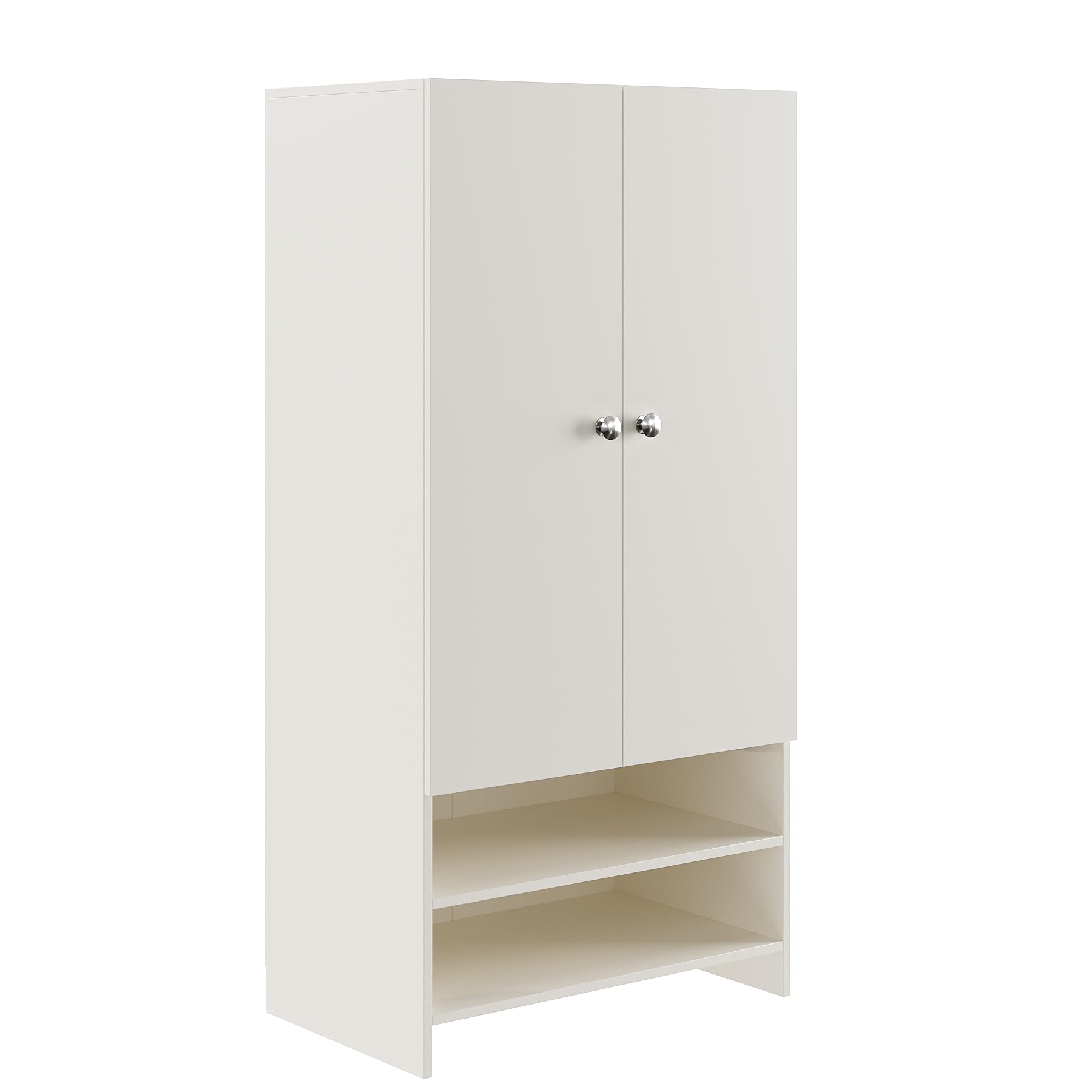 YSH Engineered Wood Wardrobe Almirah for Clothes with 2 Doors & Open Shoe Rack (White)