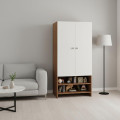 YSH Engineered Wood Wardrobe Almirah for Clothes with 2 Doors & Open Shoe Rack (Exotic Teak & White 2) - photo