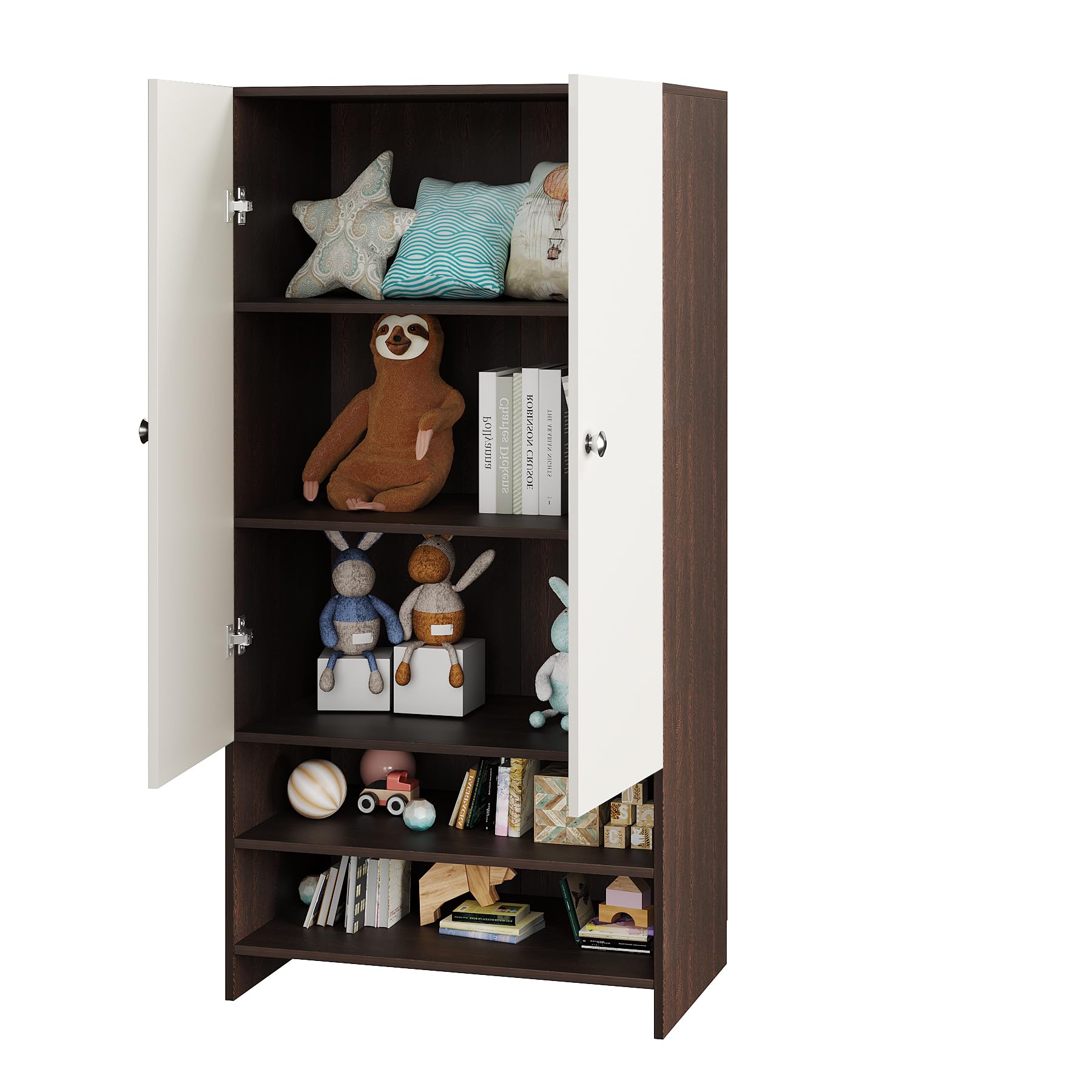 YSH Engineered Wood Wardrobe Almirah for Clothes with 2 Doors & Open Shoe Rack (Wenge & White)