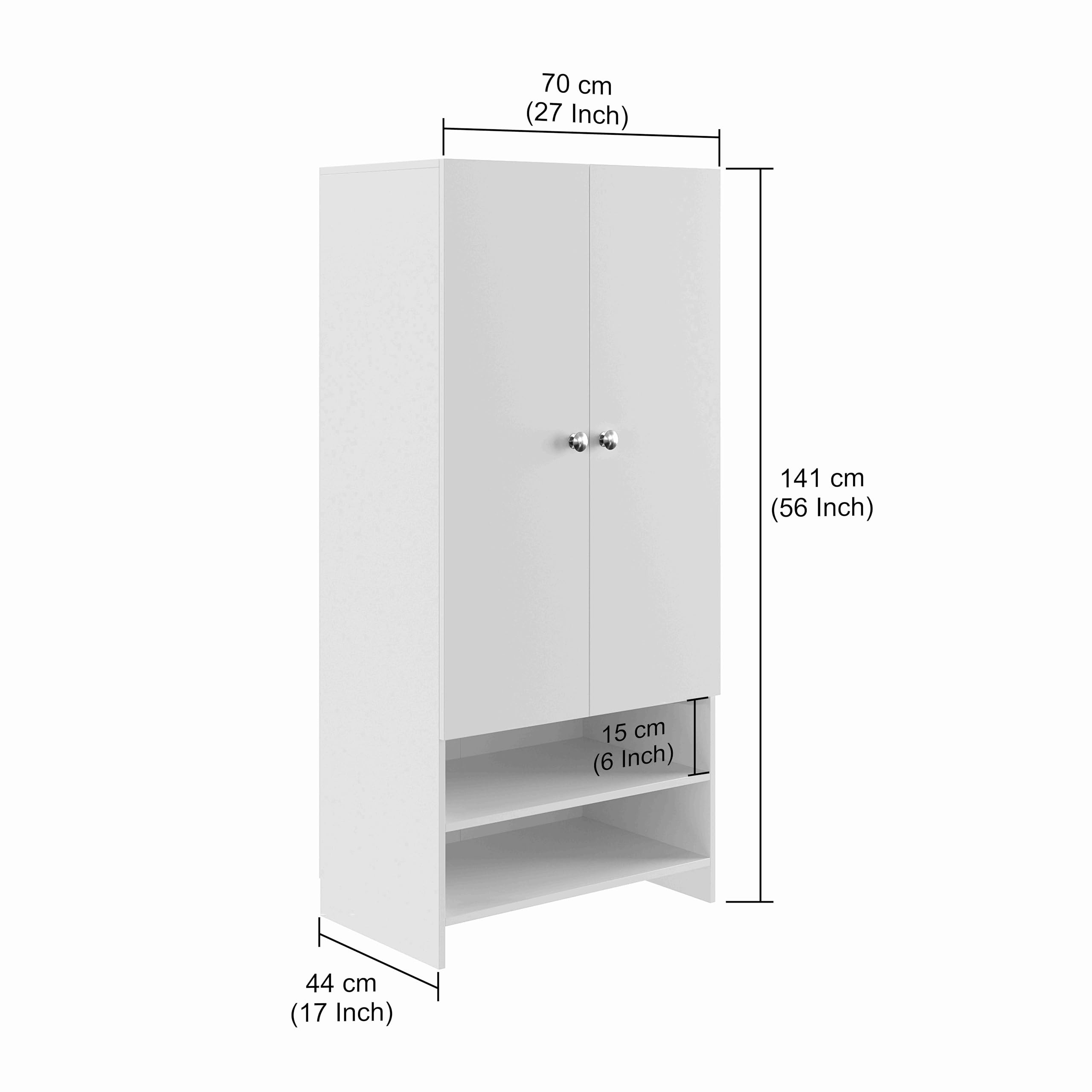 YSH Engineered Wood Wardrobe Almirah for Clothes with 2 Doors & Open Shoe Rack (Wenge & White)