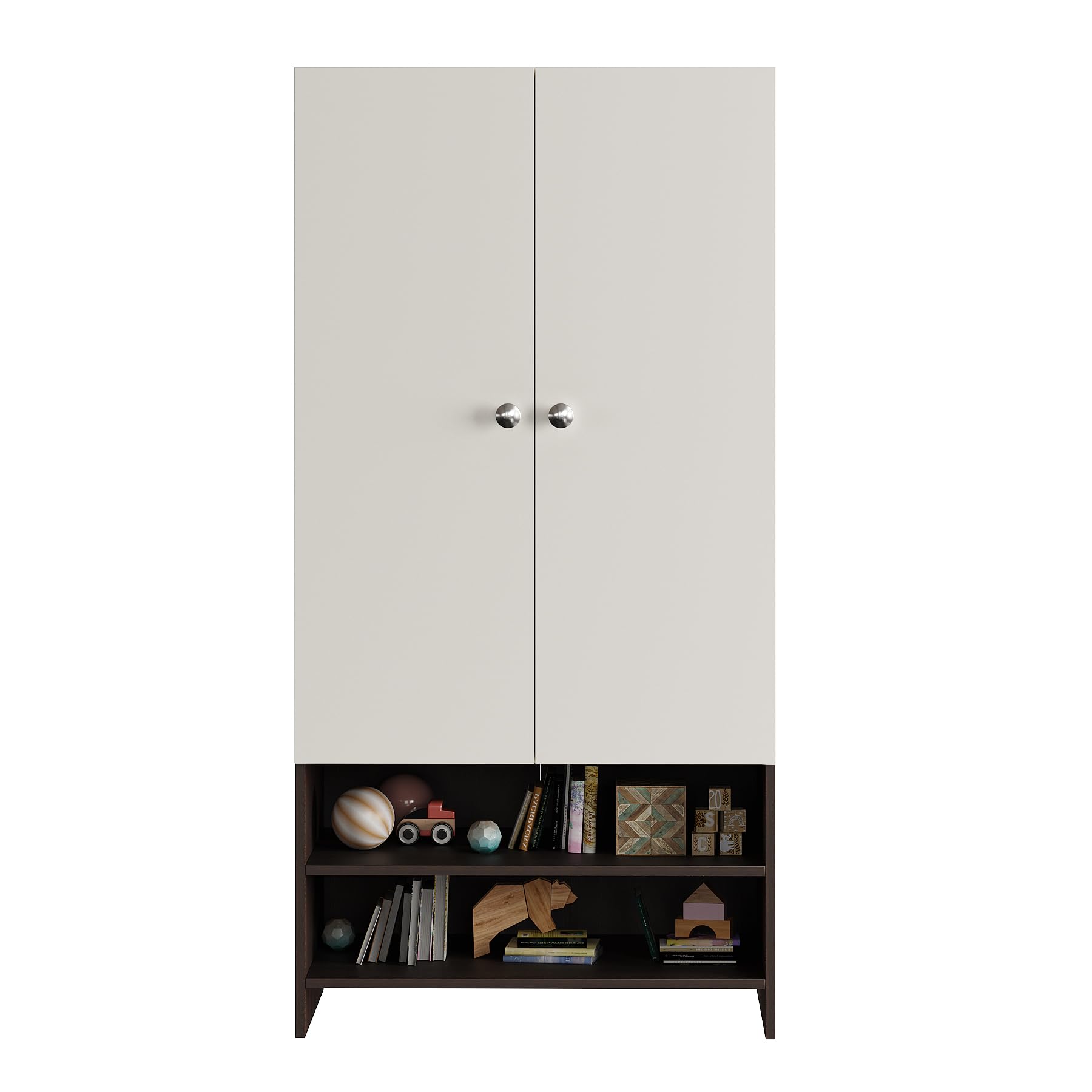 YSH Engineered Wood Wardrobe Almirah for Clothes with 2 Doors & Open Shoe Rack (Wenge & White)