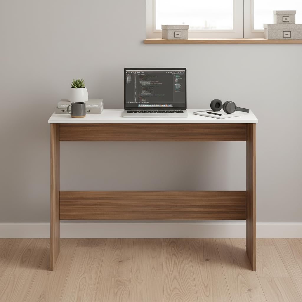 Boris Engineered Wood Study Table (Exotic Teak & White)