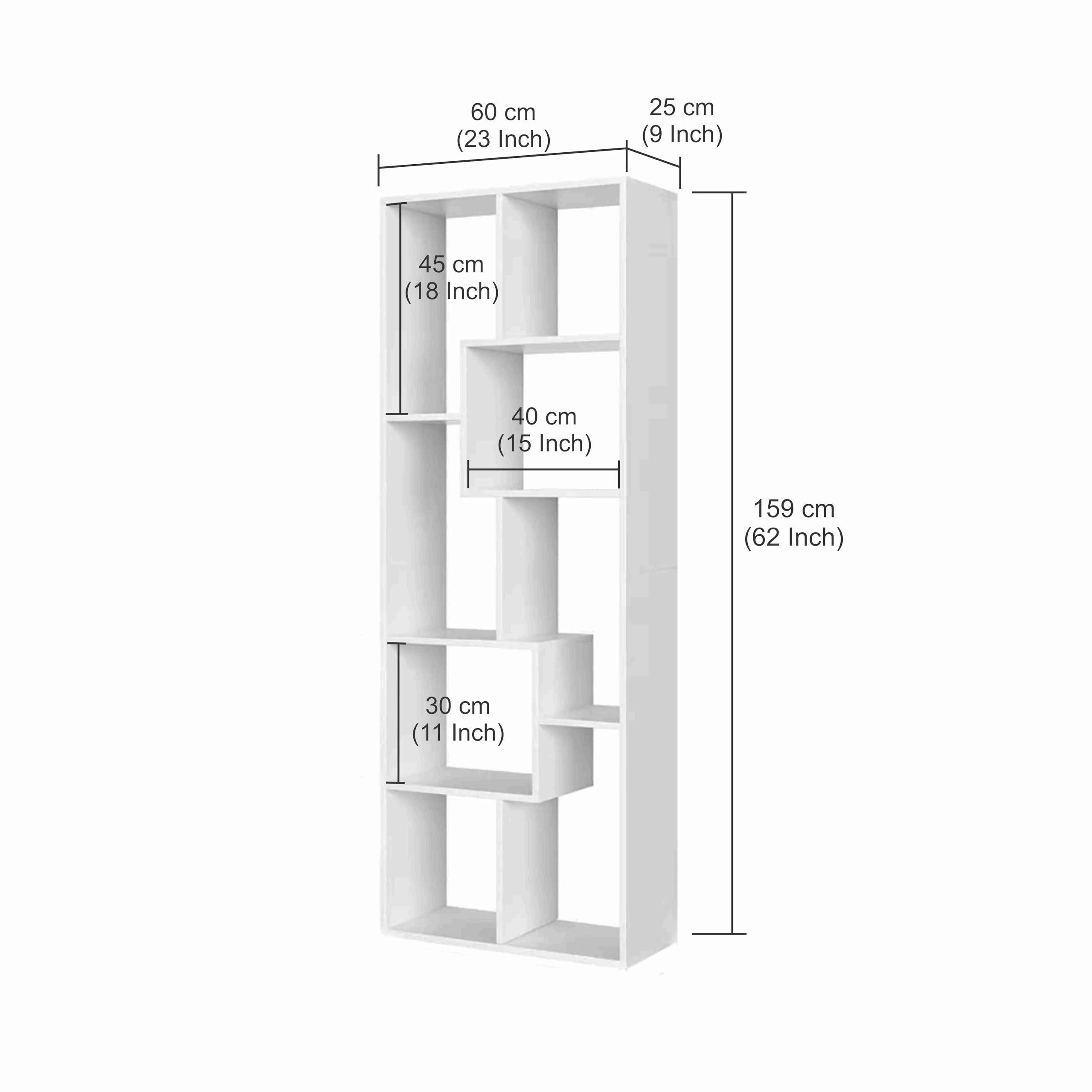 Medina 8 Tier Wooden Bookshelf for Home & Office | Engineered Wood Bookcase Storage Rack & Display Shelf (White)