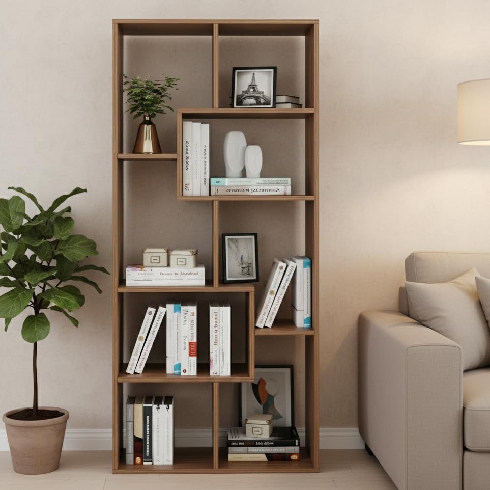 Medina 8 Tier Wooden Bookshelf for Home & Office | Engineered Wood Bookcase Storage Rack & Display Shelf (Exotic Teak)