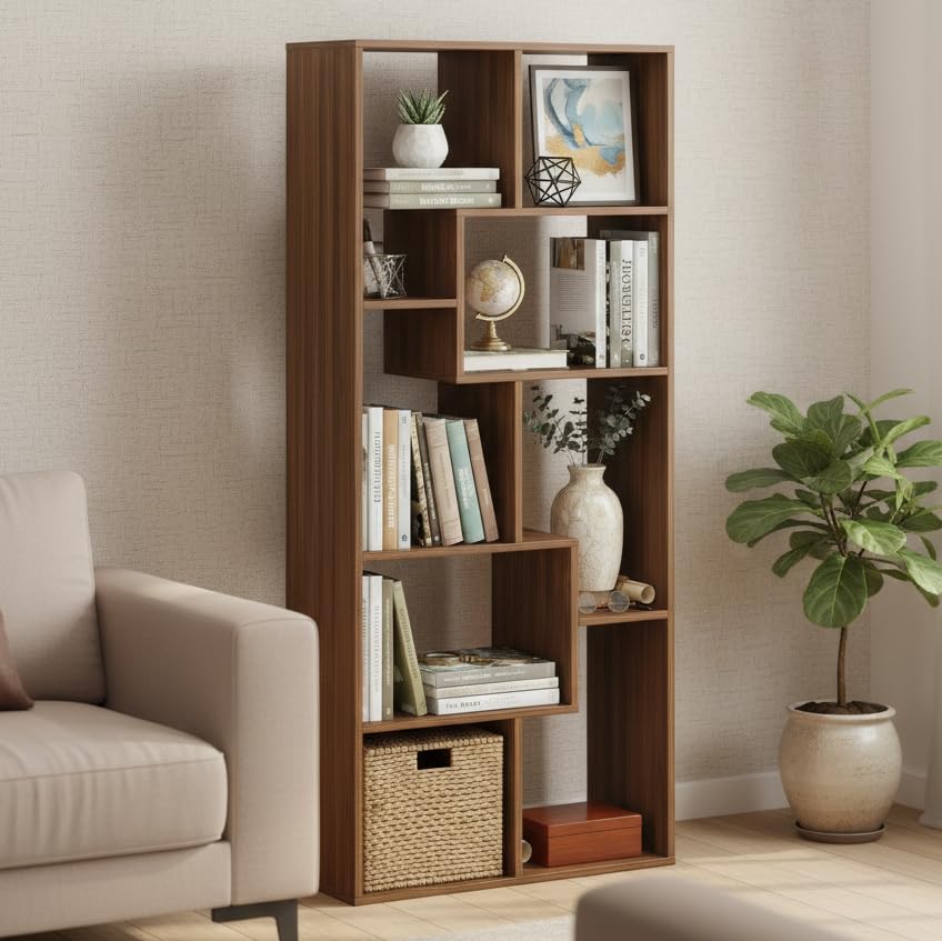 Medina 8 Tier Wooden Bookshelf for Home & Office | Engineered Wood Bookcase Storage Rack & Display Shelf (Exotic Teak)