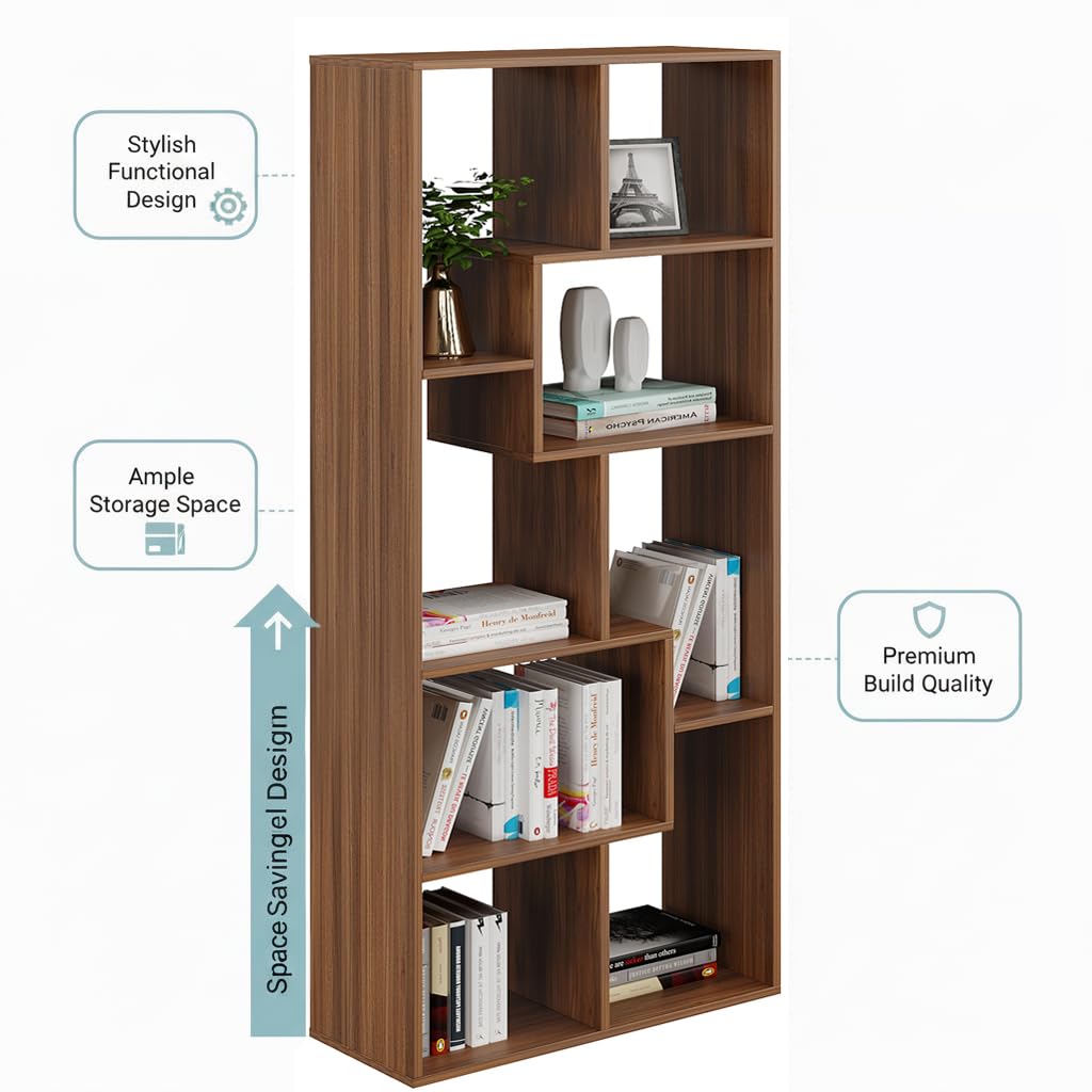 Medina 8 Tier Wooden Bookshelf for Home & Office | Engineered Wood Bookcase Storage Rack & Display Shelf (Exotic Teak)