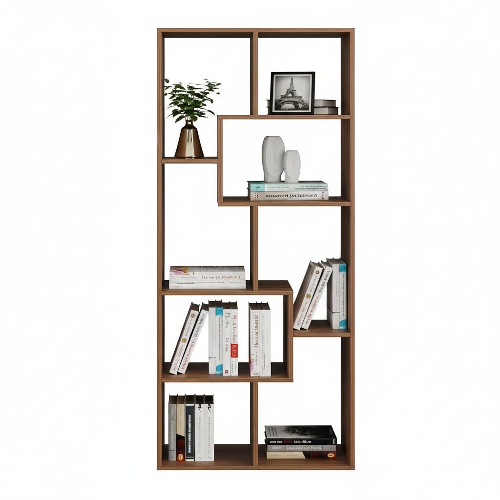 Medina 8 Tier Wooden Bookshelf for Home & Office | Engineered Wood Bookcase Storage Rack & Display Shelf (Exotic Teak)