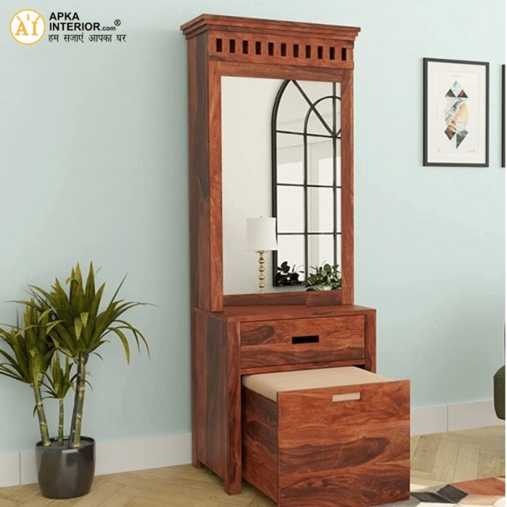 Sheesham Wood Dressing Table with Mirror with Seating Stool (24x16x77 Inches) - photo