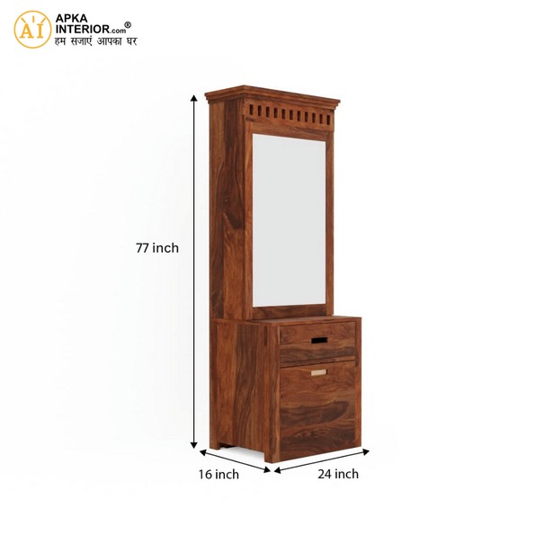 Sheesham Wood Dressing Table with Mirror with Seating Stool (24x16x77 Inches)