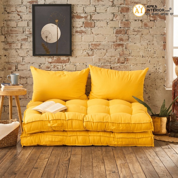 Veloura Floor Cushion (Yellow) - Set Of Two with Pillows