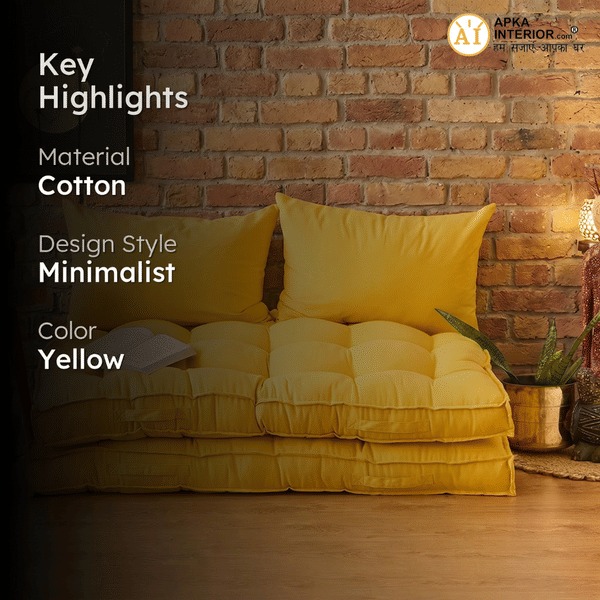 Veloura Floor Cushion (Yellow) - Set Of Two with Pillows