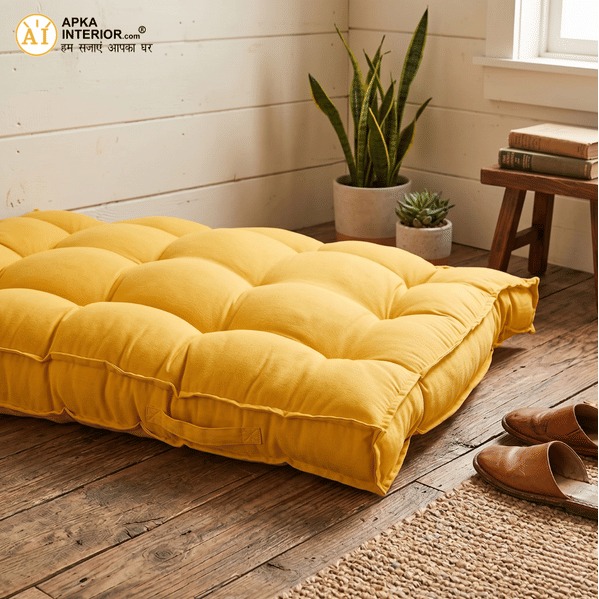Veloura Floor Cushion (Yellow) - Set Of Two with Pillows