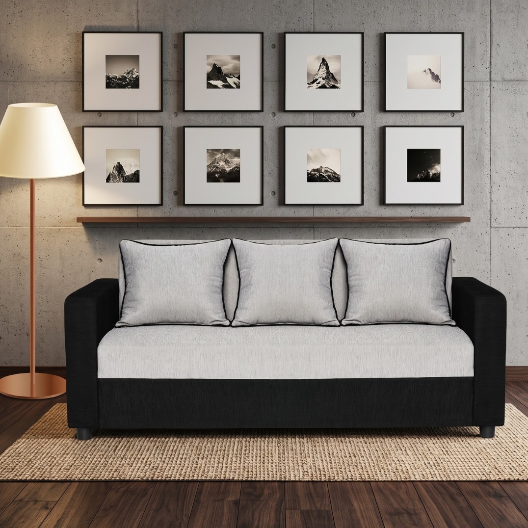 Tulip Black & Silver Fabric 3 Seater Sofa (70x30x32 Inch)
