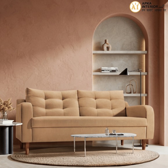Apkainterior Ease Fabric 3 Seater Sofa (Finish Color - Latte) (71x32x34 Inches)