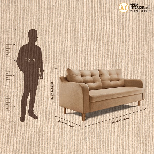 Apkainterior Ease Fabric 3 Seater Sofa (Finish Color - Latte) (71x32x34 Inches)