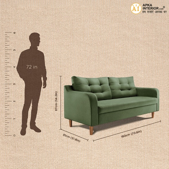 Ease Fabric 3 Seater Sofa (Finish Color - Chive) (71x32x34 Inches)