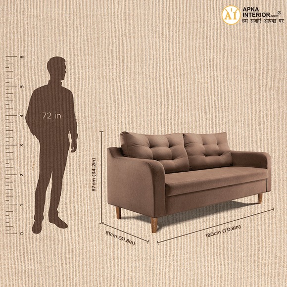 Ease Fabric 3 Seater Sofa (Finish Color - Cocoa Brown) (71x32x34 Inches)