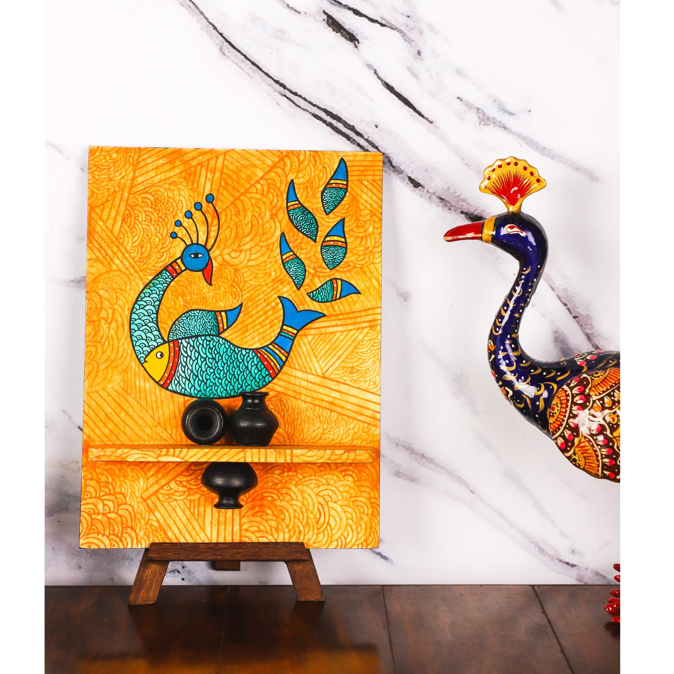 Wooden Pot Frames: (Multicolor Peacock) - front_view