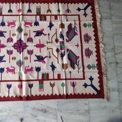 5*8 Cotton Durry Panja Dhurrie Rug Area Rug Handwoven - rear_view