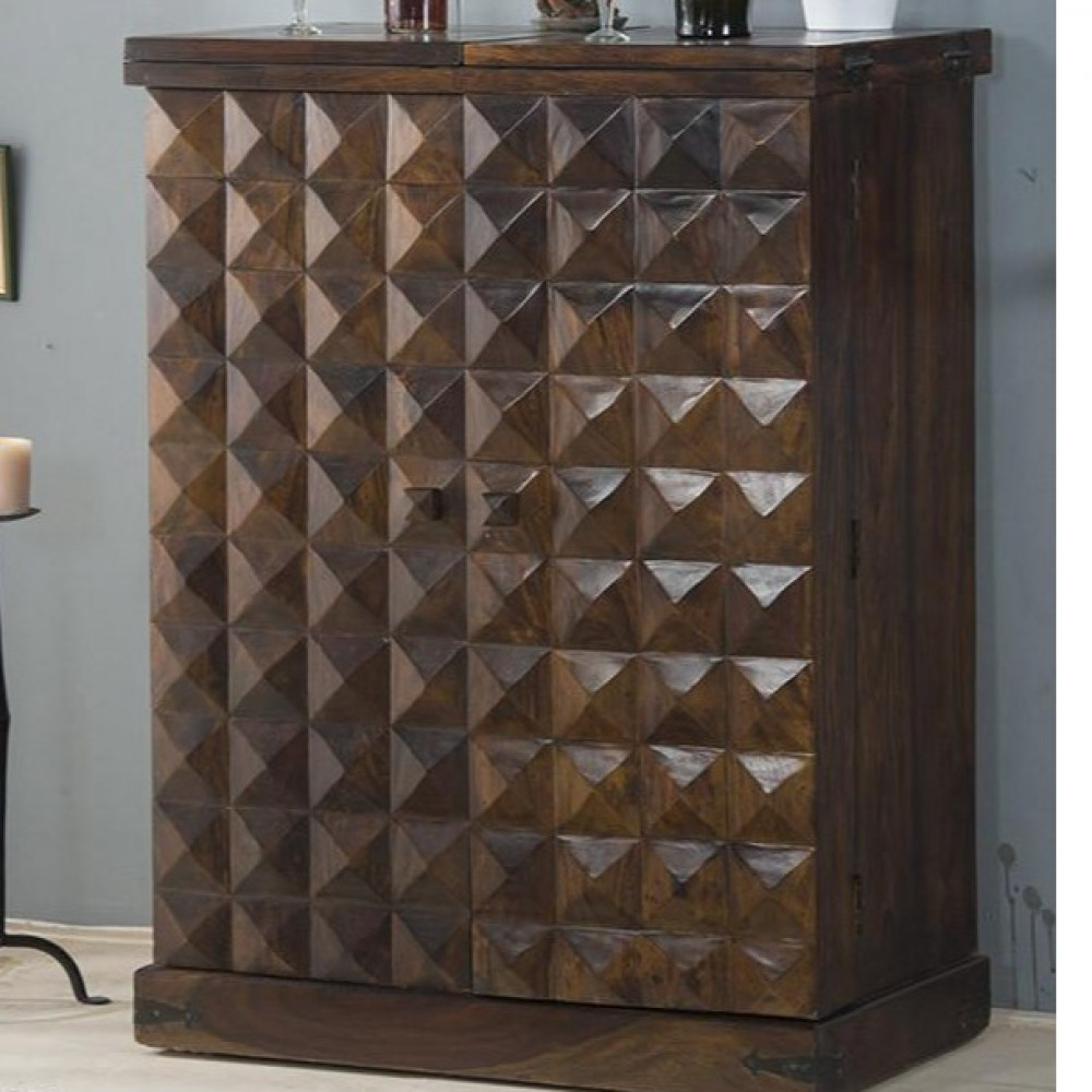 Sheesham Wood Home Bar Cabinet in Walnut Finish - photo