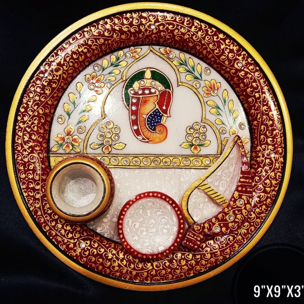 Ganesha Puja thali (Marble) - top_view