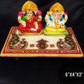 Lord  Ganesh Laxmi Stone Idol with Marble Chauki - top_view