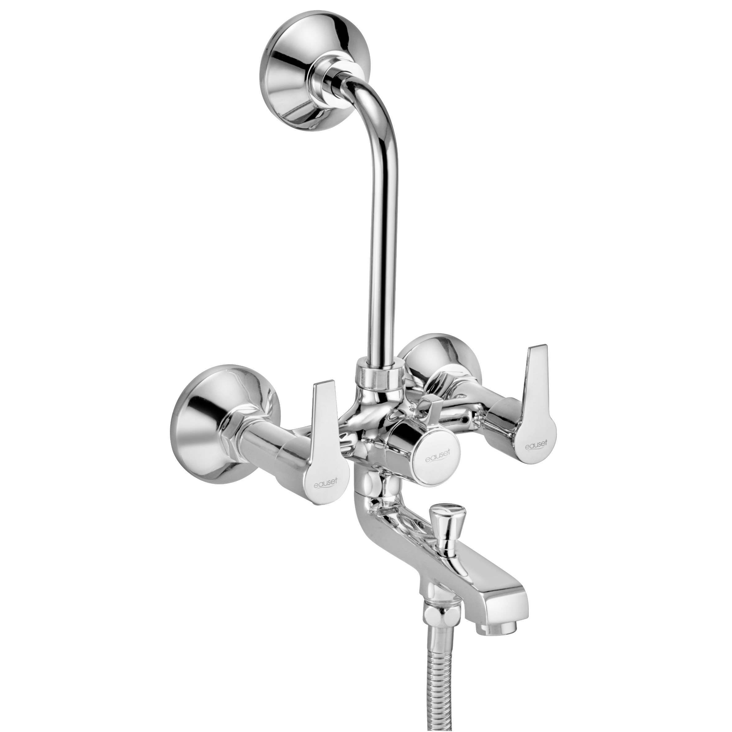 Brass 3 in 1 Wall Mixer With L-bend Pipe (Silver, Chrome Finish) - top_view