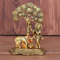 Designer Metal Lord Metal Cow Calf and Krishna Idol Showpiece - rear_view