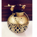 Wrought Iron T-Light Antique Gold Finish Big Wall Hanging Candle Holder - front_view