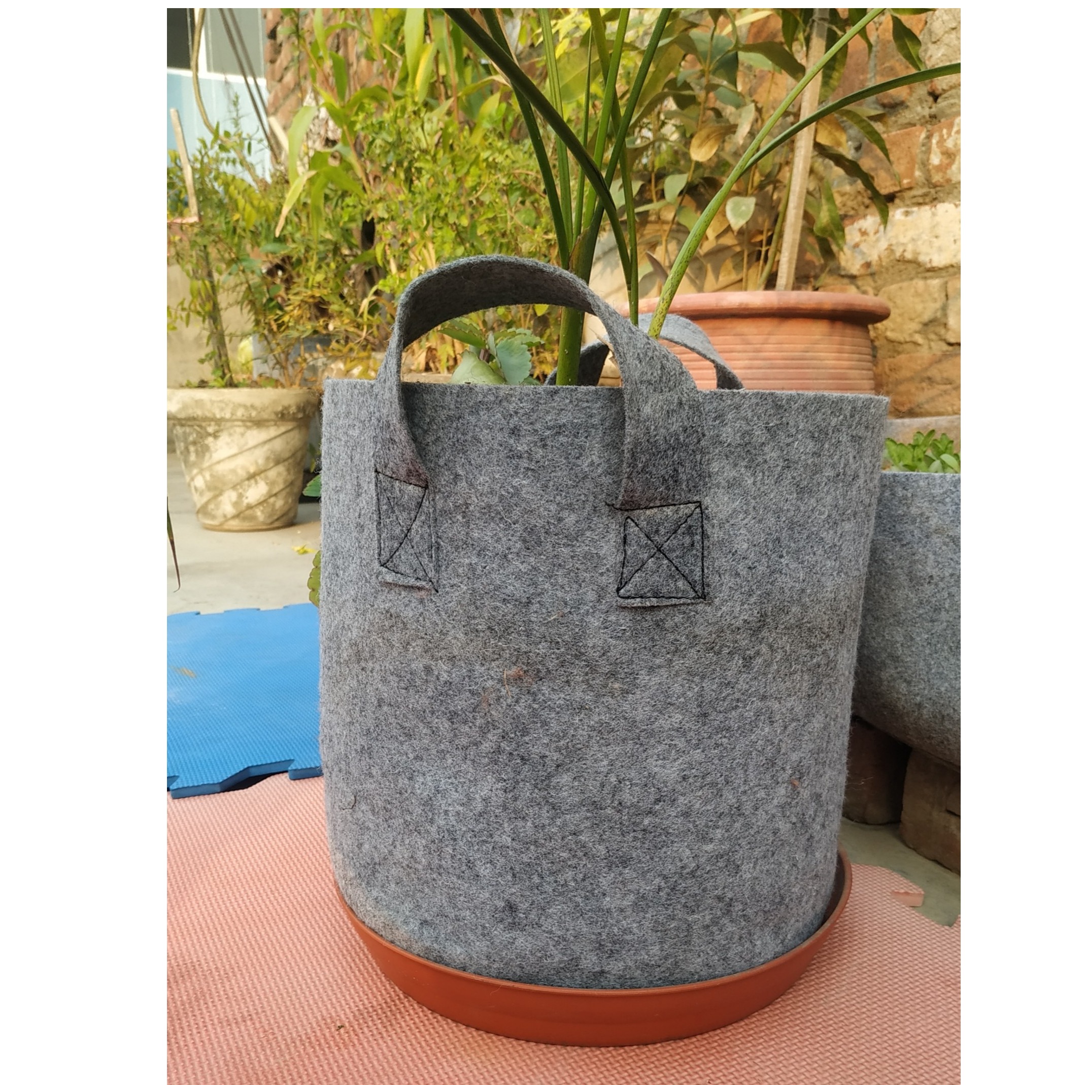 Fabric grow bags 8*8 round shape Light Grey set of 5 bags